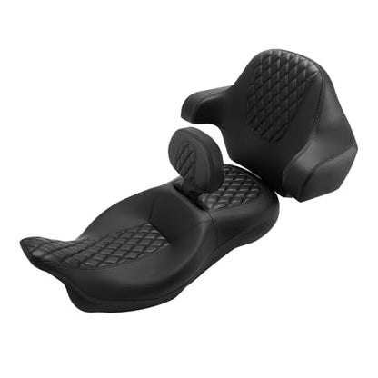SLMOTO Hammock Passenger Seat Driver Brackrest Wrap Around King Trunk Backrest Pad fit for Harley Touring Road King Street Glide Road Glide Electra Glide 2014-2023 2 Up Seat - color: B Style G Black + Passenger Backrest