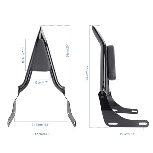 25" Rear Passenger Sissy Bar for Honda Rebel 1100 CMX 1100 Models 2020-2025 Detachable Pointed Motorcycle Backrest Pad, Gloss Black