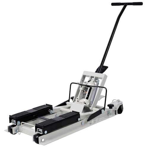 Hydraulic Motorcycle Lift Jack 1500 LBS Capacity, ATV Scissor Lift Jack with 4 Wheels, Foot-Operated Hoist Stand for Motorcycles, ATVs, UTVs, and Powersports, Includes 2 Tie-Down Straps, Gray