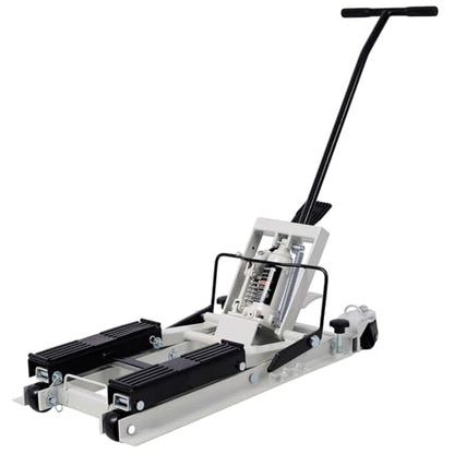Hydraulic Motorcycle Lift Jack 1500 LBS Capacity, ATV Scissor Lift Jack with 4 Wheels, Foot-Operated Hoist Stand for Motorcycles, ATVs, UTVs, and Powersports, Includes 2 Tie-Down Straps, Gray