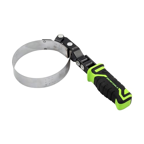 OEMTOOLS 87113 Swivel Oil Filter Wrench, Oil Filter Removal Tool for Removing 3-3/8" - 3-3/4" Filters in Tight Spaces, Dimpled Steel Band with Grippers, Padded TPR Handle - size: 3-3/8" - 3-3/4"
