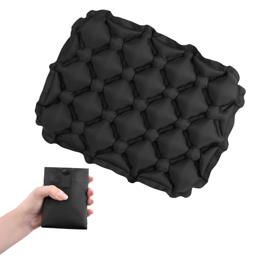 TRIWONDER Ultralight Inflatable Seat Cushion Seat Pad, Easy to Inflate & Deflate Compact Air Pad with Storage Bag for Camping Hiking Fishing Office Airplane Stadium Car (Black) - color: Black