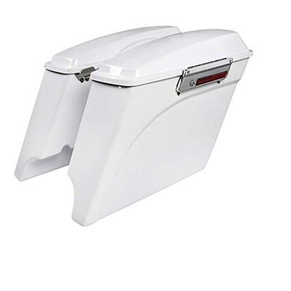 SLMOTO Saddle Bags, 5" White Stretched Hard Bag Saddlebags Conversion Bracket Mounts Fits for Harley Softail 84-17 Deluxe FLSTN Fatboy FLSTF Fatboy Lo S FLSTFBS - color: White Saddlebag + Black Bracket
