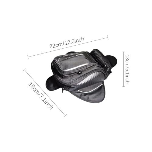 Motorcycle Tank Bag - Water Resistant Motorbike Bag | Magnetic & Strap Mount | 6.7 Inch Capacity | Black Oxford Cloth | 12.6x7.09x5.12 Inches | Powersports Tank Bag
