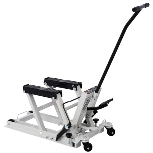 1500 Lbs Capacity Hydraulic Motorcycle Lift Jack - Gray Steel ATV Scissor Lift Table with Wheels and Safety Features