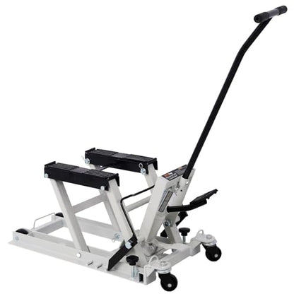 1500 Lbs Capacity Hydraulic Motorcycle Lift Jack - Gray Steel ATV Scissor Lift Table with Wheels and Safety Features