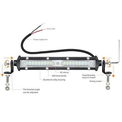STDYSUN Ultra Slim Single Row LED Offroad Driving Fog Lights Bar 2Pcs 7Inch Waterproof Auxiliary Work Lights Grille Lights Bar fit for Motorcycle Truck Trator ATV UTV Golf Cart Boat Cars - size: White