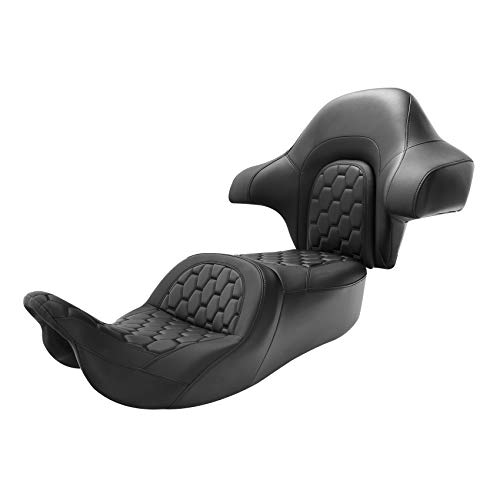 CC RIDER Motorcycle Hammock Seat and King Tour Trunk Backrest Fit For Harley Touring 2014-2023 Street Glide FLHX Road Glide FLTRX Road King FLHR Electra Glide FLHT and Trike models - color: 16# Black Seat+ Tour Trunk Backrest