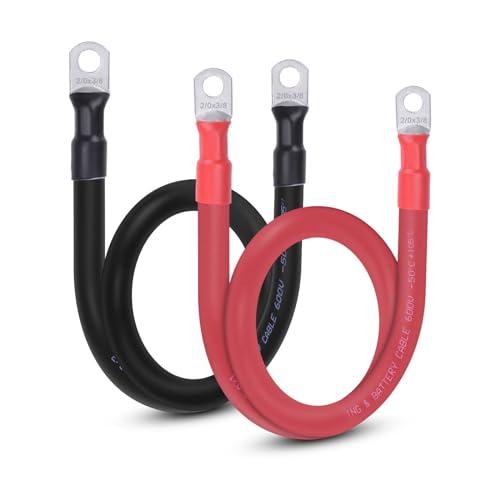 2/0 AWG Flexible Battery Cable with 3/8" Terminals - OFC Pure Copper Inverter & Welding Wire for Automotive Solar RV Motorcycle (Red + Black 2FT Pair) - color: 2 FT Black + 2 FT Red, size: 2/0AWG 3/8"