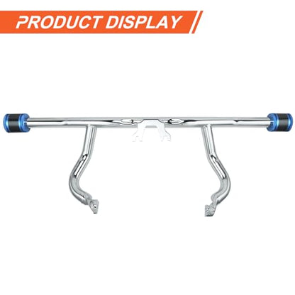 Engine Guard Flat Out Crash Bar for 2014-2025 Harley Touring Street Glide Road Glide Road King Electra Glide Ultra Models (Chrome w/Blue CNC) - color: Chrome w/Blue CNC