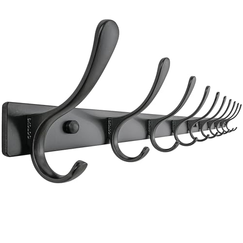 SKOLOO Coat Rack Wall Mounted - 10 Hooks, Heavy Duty, Stainless Steel, Metal Wall Hangers, Sturdy Coat Hooks for Hanging Coats, Jacket, Clothes, Hat, Black - color: Black, size: 10 Hook(1 Pack)
