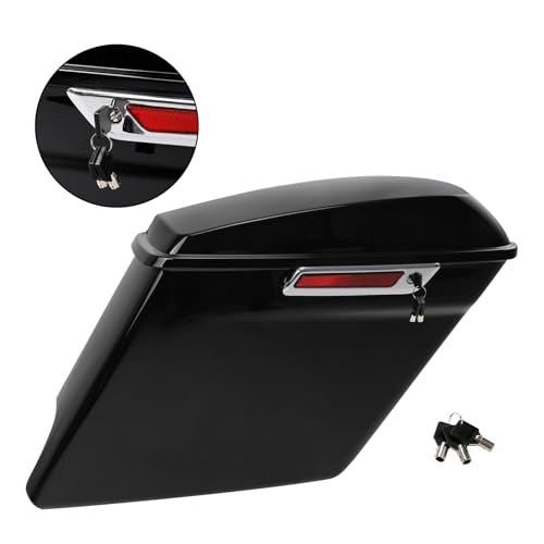 TCT-MOTORPARTS 5" Stretched Saddlebags w/LED Saddlebag Run Brake Turn Signal Lights Fit For Harley Touring 2014-2025 Road King Street Glide - color: Stretched Vivid Black w/Light #3