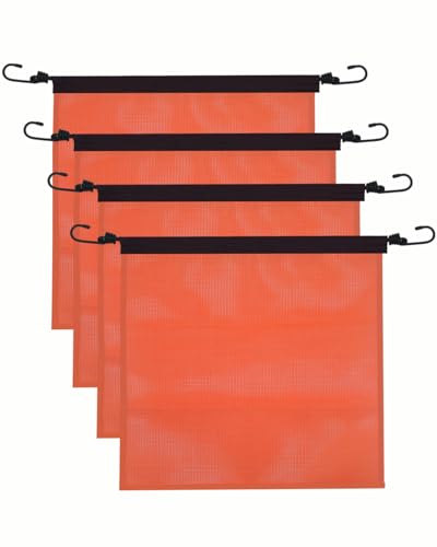 Safety Flags for Trucks, Bright Orange Mesh Oversized Load Flag 18 x 18 Inch Warning Flags with Bungee Cord and EZ Hook Upgrade Edge Binding for Trailer Truck RV Oversize Loads and Transporting -4 PCS - color: 4 Pack Orange