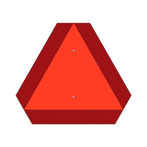 T&R Metal Slow Moving Vehicle Sign, Safety Triangle Sign - 14 x16 Inches - Reflective, UV Protected, Waterproof, Weatherproof and Fade Resistant Up to 7 Years Outdoor for Golf Cart Tractor UTV - color: RED - 1 Pack