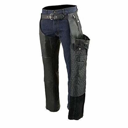 Milwaukee Leather Men's Black Premium Leather Snap Out Thermal Lined Motorcycle Rider Chaps- ML1191 - size: Large