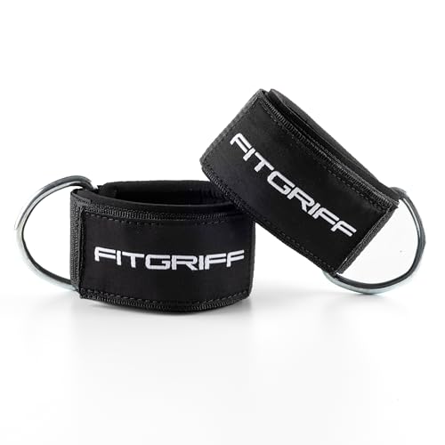 Fitgriff® Ankle Straps V2 for Cable Machine (2 Pieces) - Gym Workout Equipment - Leg Pulley Attachment, Kickback Straps - color: Black
