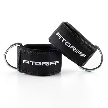 Fitgriff® Ankle Straps V2 for Cable Machine (2 Pieces) - Gym Workout Equipment - Leg Pulley Attachment, Kickback Straps - color: Black