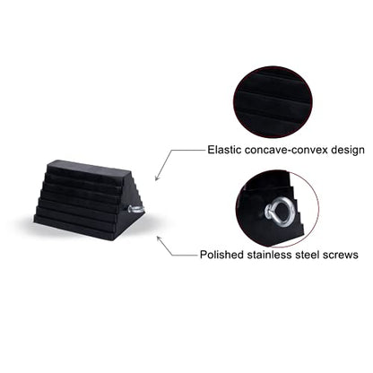Wheel Chocks Rubber Heavy Duty Wheel Chocks for Travel Trailers with Eyebolt 9.06" x 7.87" x 5.51" 2 Pack（Highlight Black） - color: BLACK