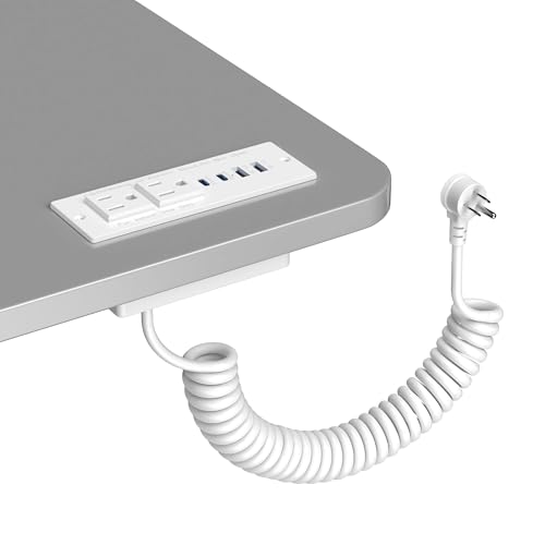 Recessed Power Strip USB C 65W Fast Charging Station,in Drawer Outlet,Furniture Flush Mount for Desktop,Workspace Essential Desk Outlet (White, 10FT) - color: White, size: 10FT