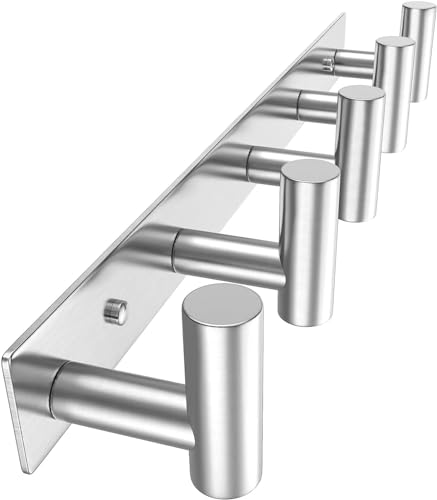 PMMASTO Coat Rack Wall Mounted, 5 "T Shaped Wall Hooks for Hanging, Heavy Duty Stainless Steel Coat Hook Rail for Hat Towel Robes in Bathroom Kitchen Mudroom Entryway (Silver, 1 Pack) - color: Silver, size: 5 "T" Hooks, 1PACK