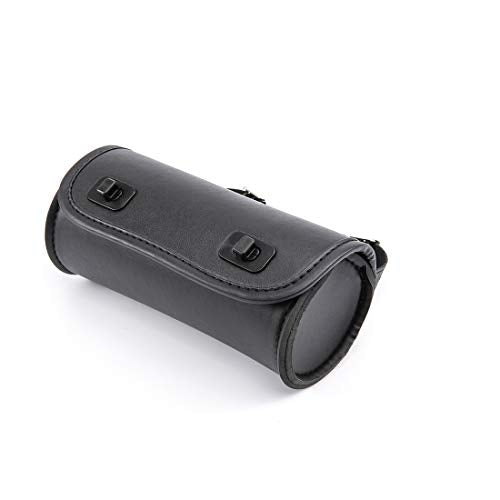 Motorcycle Fork Bag PU Leather Bike Handlebar Tool Bag Sissy Bar Roll Storage Bag - Small (Black) - color: Black