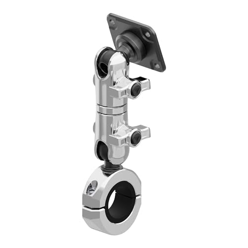 Tackform Chrome Motorcycle GPS/Tuner Mount - 4-Hole AMPS Pattern | BC3 Universal Clamp Fits 7/8" to 1-1/4" Handlebars | Aluminum | Compatible with Garmin Zumo, Dynojet Tuner, More | Long Reach Arm - color: Chrome, size: 7/8" to 1-1/4"