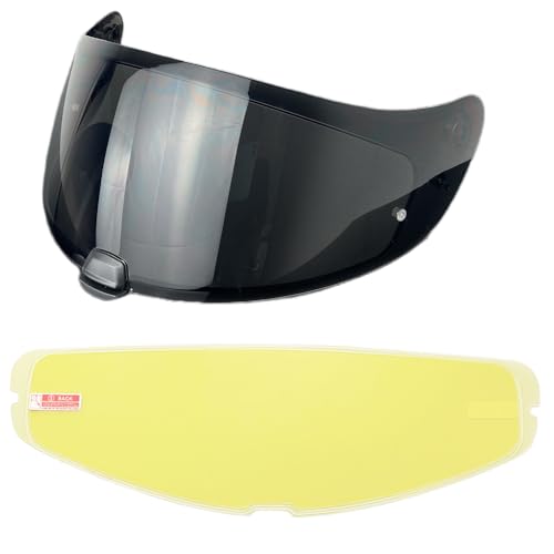 HJ20M Helmet Visor With Anti Fog Film, Motorcycle Helmet Face Shield Windshield Lens For HJC C70 FG-17 FG-ST IS-17 (Deep Black+Film) - color: Deep Black+film