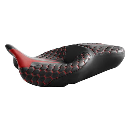C.C. RIDER Driver& Passenger Seat Mammock Seat Extended Reach Seat Fit For Harley Touring 2009-2023 Road Glide Street Glide Road King Electra Glide CVO Models 2009-2022 - color: 37# Red