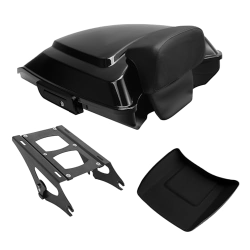 TCMT 5.5" Razor Motorcycle Trunk Box Backrest Pad Mounting Rack Fit For Harley 2014-2025 Touring Road King Street Road Electra Glide Pack - color: Black Latches Trunk Set+Black Rack A4, size: Fit For Touring 2014-2023
