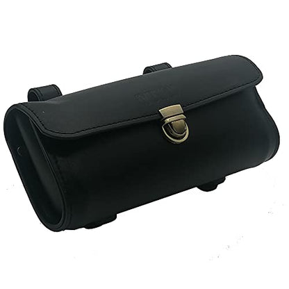 WUYAN Bike Handlebar Leather Bags Under Seat Retro Classical Mountain MTB Road Bike Leather Bag for Cell Phone， Saddle Tail Rear Pouch Seat Storage Cycling Case Carry Accessories - color: Black