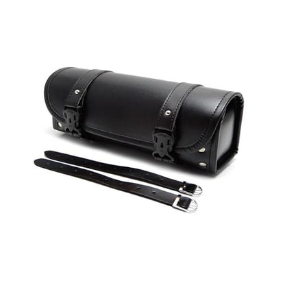 Motorcycle Fork Bag, Waterproof Leather Front Handlebar Saddle Bags, 11.61 x 3.54 x 4.72 Inches Sissy Bar Storage Pouch with Straps, Universal for Most Motorcycles, Bikes (Black)