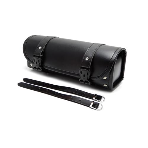 Motorcycle Fork Bag, Waterproof Leather Front Handlebar Saddle Bags, 11.61 x 3.54 x 4.72 Inches Sissy Bar Storage Pouch with Straps, Universal for Most Motorcycles, Bikes (Black)