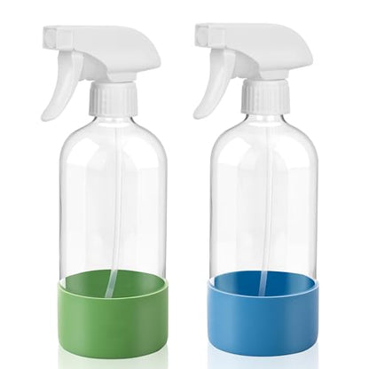 UUJOLY Plastic Spray Bottle Trigger Empty Spray Bottles Clear Refillable Container for Water, Essential Oils, Hair, Cleaning Products, Adjustable Head Sprayer and Stream, Green + Blue - color: Green + Blue, size: 2 Pack/500ml