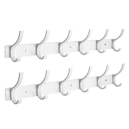 Coat Rack Wall Mounted,6 Coat Hooks for Hanging Coats,Heavy Duty Metal Double Hook Rack Hook Rail,Coat Rack with Hooks,Wall Mount Coat Hanger for Hat Towel Purse Robes (2 Pack White, 6 Hooks) - color: 2 Pack White