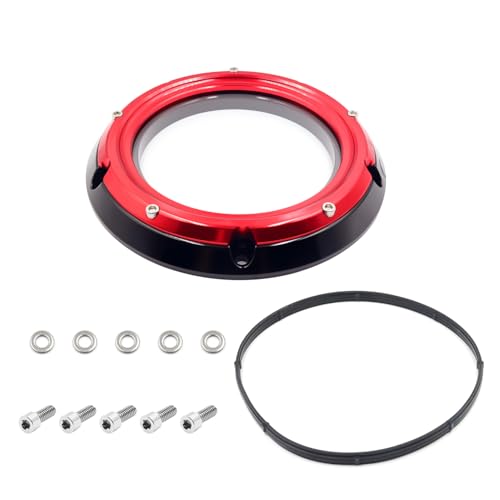 Transparent Derby Cover，New Hardware Kit Included for Harley Bagger/Touring Road Glide、Street Glide、Road King 、Trikes 2017-2026 (Black&Red) - color: Black&Red