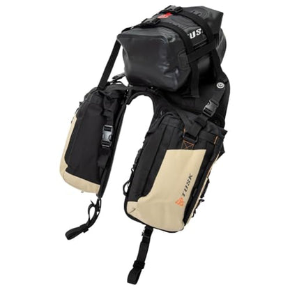 Tusk Excursion Rackless Luggage System w/X-Small Dry Duffel Tail Bag Standard Heat Shield Black/Tan For Suzuki V-Strom 650 DL650 2004-2009,2011