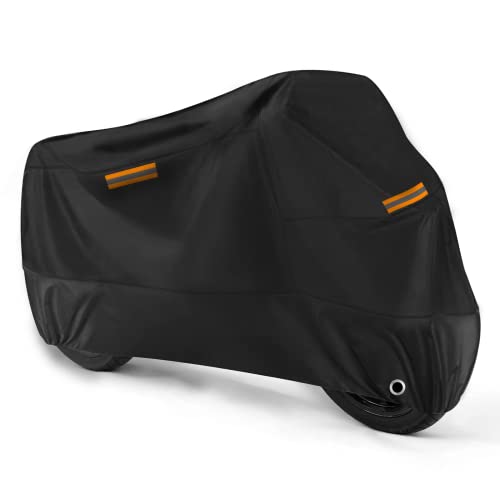 Motorcycle Cover Waterproof Outdoor Storage All Season Universal Weather Rain Snow Sun Winter Durable with Lockhole Night Reflective Black Oxford 116" Extra Large Heavy Duty Touring Protection - size: 116" Length