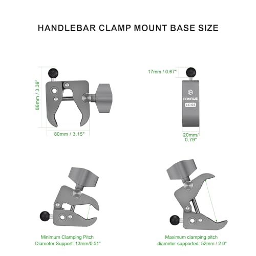 FANAUE Aluminum Handlebar Base Mount Strong Rod Clamp with 17mm Ball Head Adapter for Rails 0.5'' to 2'' Diameter Compatible with Garmin GPS Mounts & Bike Motorcycle Phone Holder with 17mm Ball Socket