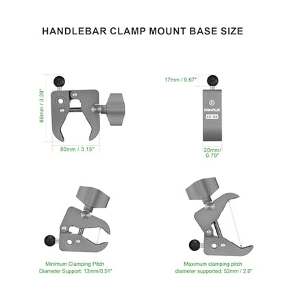 FANAUE Aluminum Handlebar Base Mount Strong Rod Clamp with 17mm Ball Head Adapter for Rails 0.5'' to 2'' Diameter Compatible with Garmin GPS Mounts & Bike Motorcycle Phone Holder with 17mm Ball Socket