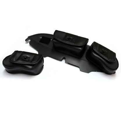 MZS Touring Motorcycle Windshield Bag, Three Pocket Batwing Fairing Pouches Accessories Black Compatible with 1996-2013 Electra Glide Ultra Tri Street Glide Trike Models