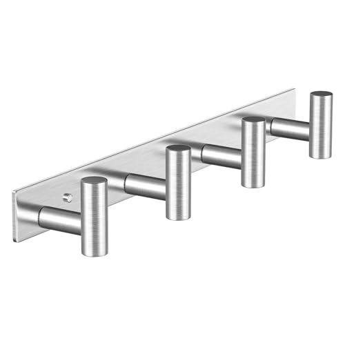 Wall Mounted Coat Rack-4 Hooks, Heavy Duty Stainless Steel Wall Hooks for Towel Coat Bag, Hat Rack Coat Hanger Coat Hooks Towel Racks for Bathroom Entryway Kitchen Hotel (Silvery, 1 Pack) - color: Silver, size: "T" Shape 4 Hooks - 1 Pack
