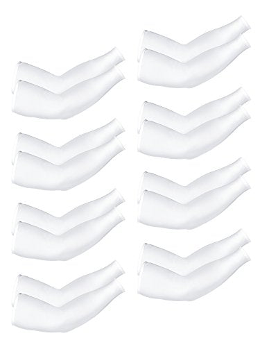 Mudder 8 Pairs UV Sun Protection Cooling Arm Sleeves for Men Women Youth Silk Compression Arm Cover Breathable Outdoors Sport - color: White, size: Average Size