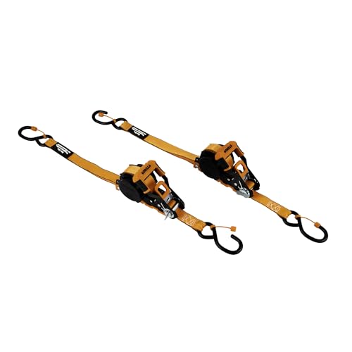 Gorilla Ratchet Tie Down Straps (2Pack) 1in x 16ft 1500lb Break Strength, Self-Locking Retractable, Heavy-Duty Orange Webbing, Gorilla-Grip Handles, Cap Locks, E-Coated Ratchets, Vinyl Hooks for Cargo - style: 1in x 16ft - 1,500lb Break (Pack of 2)