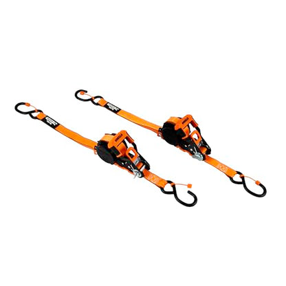 Gorilla Ratchet Tie Down Straps (2Pack) 1in x 16ft 1500lb Break Strength, Self-Locking Retractable, Heavy-Duty Orange Webbing, Gorilla-Grip Handles, Cap Locks, E-Coated Ratchets, Vinyl Hooks for Cargo - style: 1in x 16ft - 1,500lb Break (Pack of 2)