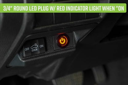 DV8 Offroad 60 AMP Wire Harness w/Switch & DTP Connector | 15ft 12 AWG Wire | 9ft Plug | 60 AMP Relay | Compatible w/ DV8's 20" Elite Dual Row Light Bar | 3/4" Round LED Plug w/Red Indicator Light