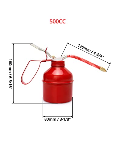 QWORK Steel Pistol Type Oiler - 12 OZ (400ML) Capacity Manual Pump Oil Can, Red, Flexible Tube, 2 Pack