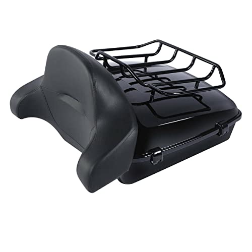 TCMT Chopped Motorcycle Trunk Box Backrest Detachable Mounting Luggage Rack Base Plate Fit For Harley Touring 1997-2008 Road King Road Street Electra Glide Pack - color: Set C2 Black Latches#Black Rack+Plate