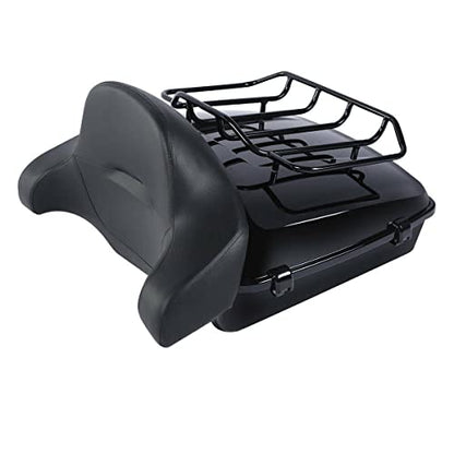 TCMT Chopped Motorcycle Trunk Box Backrest Detachable Mounting Luggage Rack Base Plate Fit For Harley Touring 1997-2008 Road King Road Street Electra Glide Pack - color: Set C2 Black Latches#Black Rack+Plate