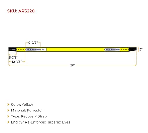 Mytee Products 2" X 20' Heavy Duty Recovery Tow Strap 16000 LB Break Strength Towing - size: 1 - Pack