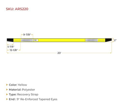 Mytee Products 2" X 20' Heavy Duty Recovery Tow Strap 16000 LB Break Strength Towing - size: 1 - Pack